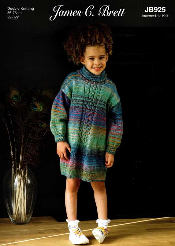 Knitting Pattern - James C Brett JB925 - Emotions DK - Childs Sweater and Dress